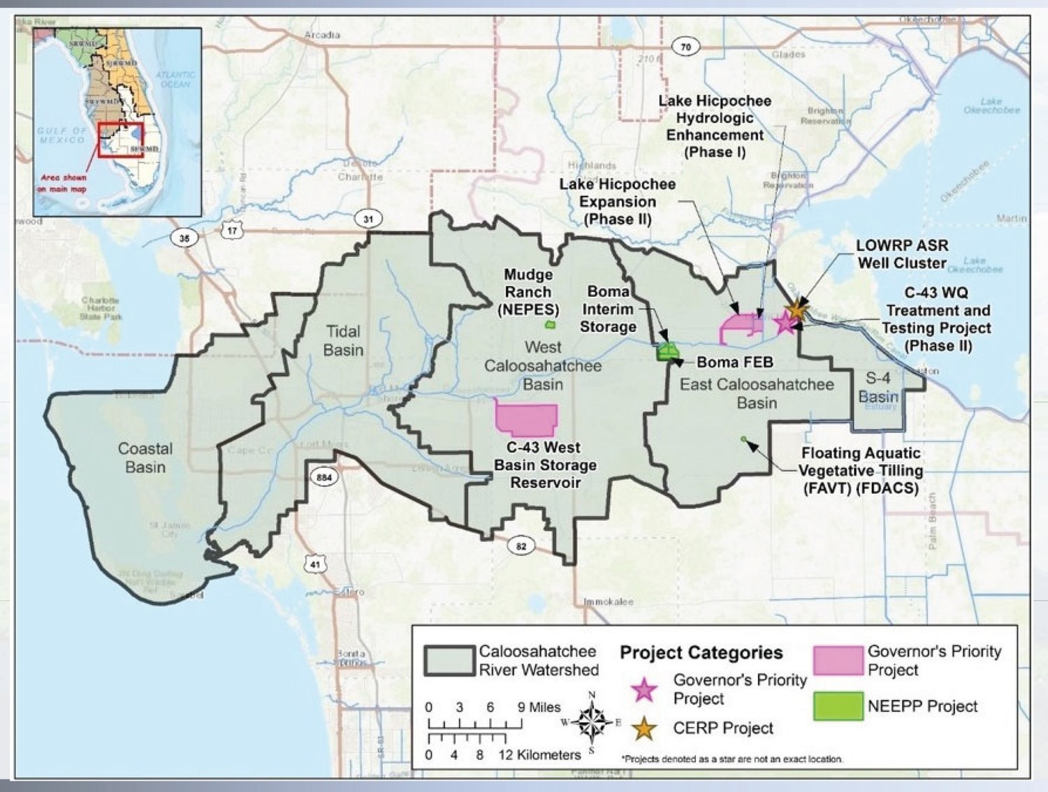Several water storage and treatment projects are planned in the Caloosahatchee Watershed. [Art courtesy SFWMD]